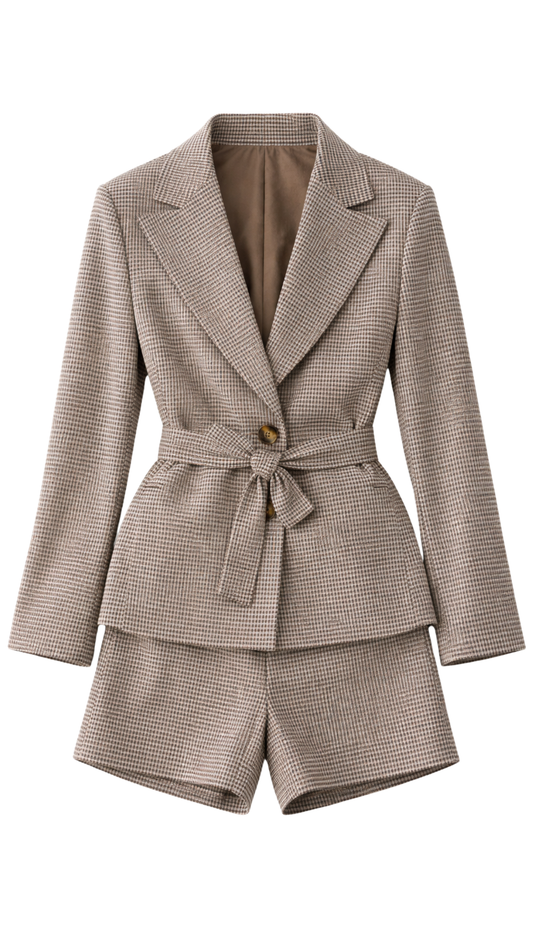 Conjunto Windsor – Blazer y shorts a cuadros estilo retro elegante | Kprichic