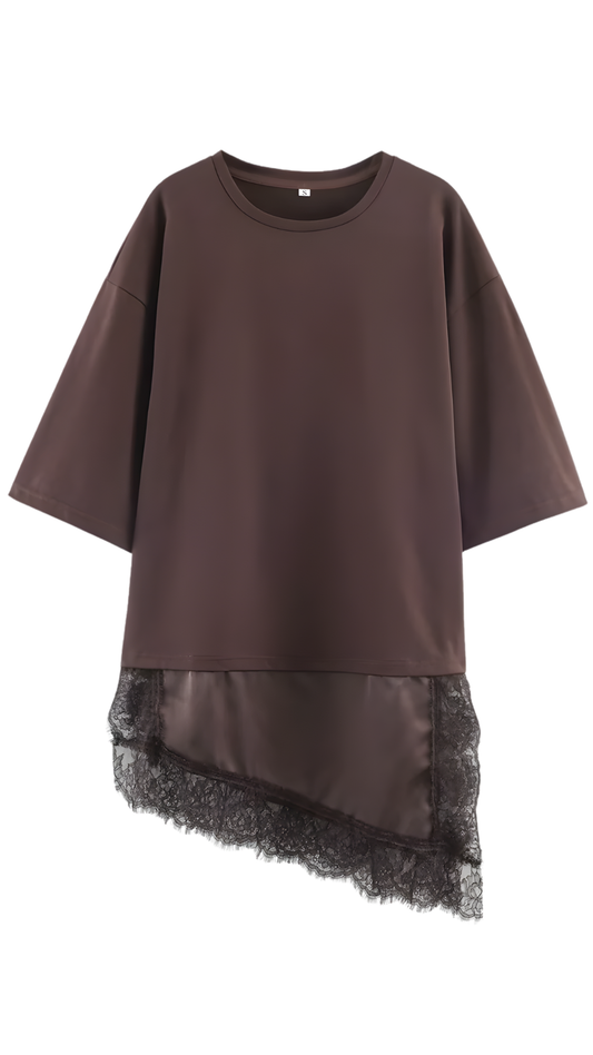 Camiseta Siena de encaje asimétrico – Ajuste slim y estilo elegante | Kprichic